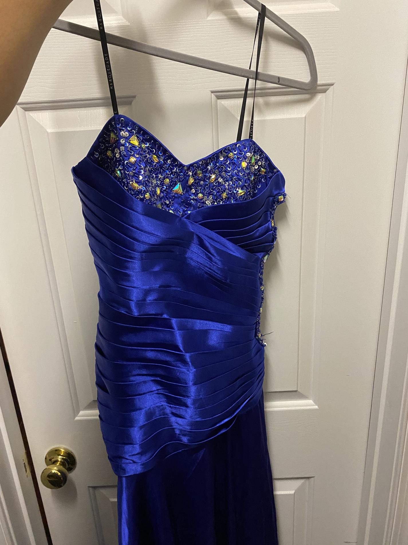 Size 8 Prom Satin Royal Blue Floor Length Maxi on Queenly