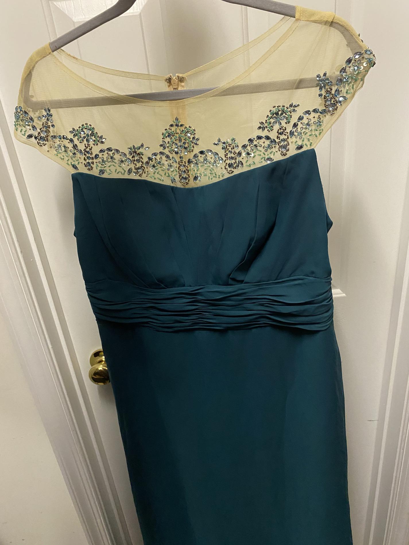Size 14 Prom Cap Sleeve Sheer Green Floor Length Maxi on Queenly