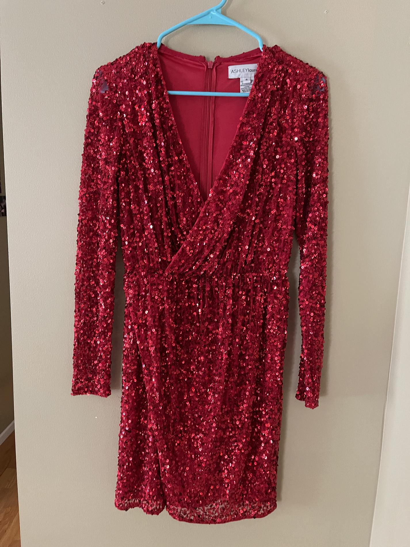 Ashley Lauren Size 4 Nightclub Long Sleeve Red Cocktail Dress on Queenly