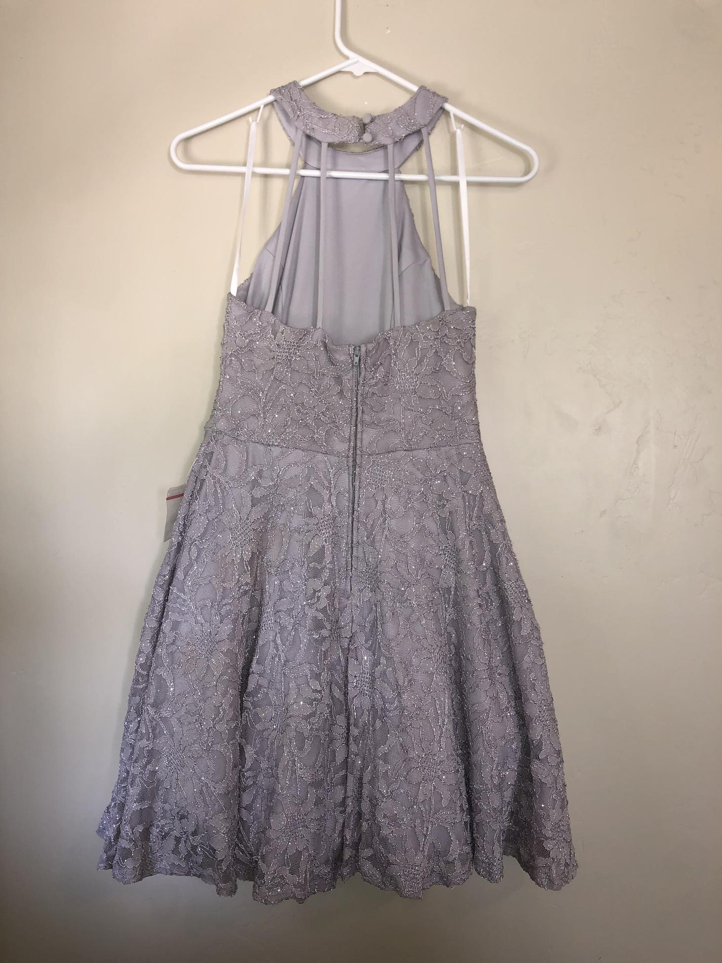 B. Darlin Size 6 Homecoming Halter Lace Silver Cocktail Dress on Queenly