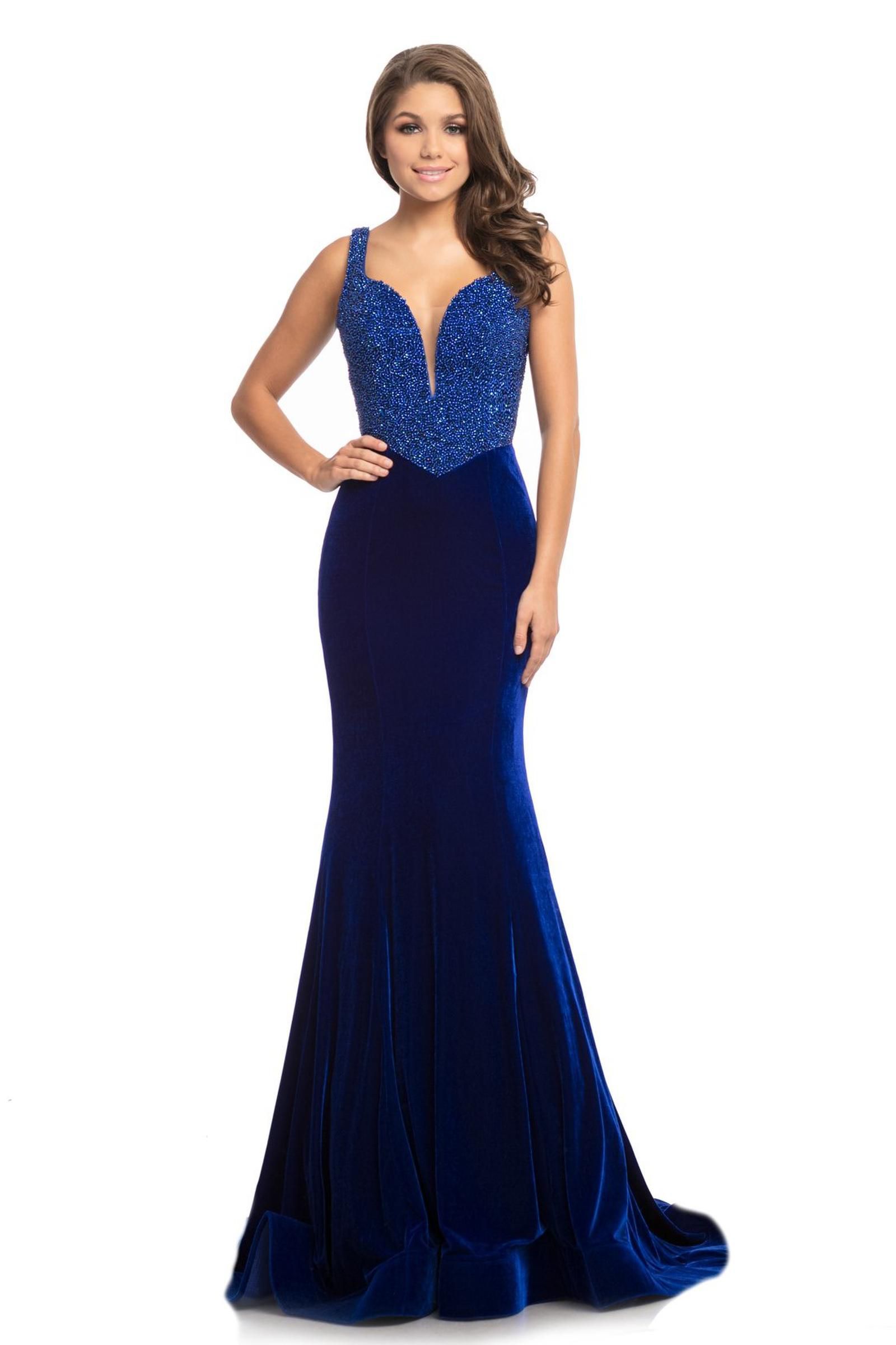 Johnathan Kayne Size 4 Prom Velvet Blue A-line Dress on Queenly