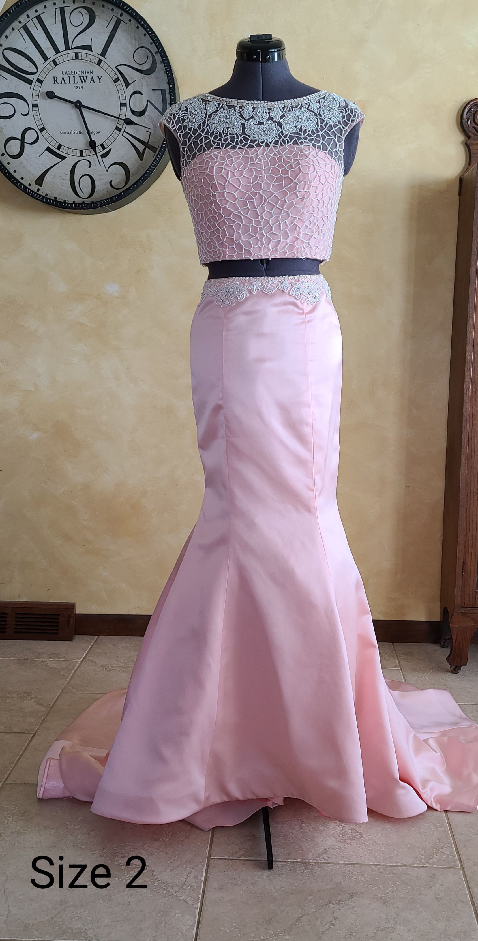 Sherri Hill Size 2 Prom Cap Sleeve Floral Light Pink Mermaid Dress on Queenly