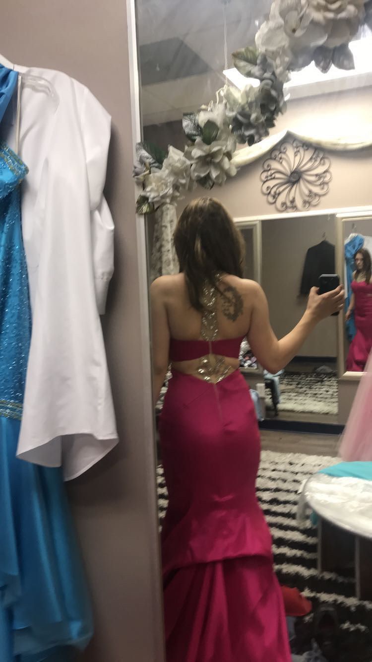 Size 6 Prom Sequined Hot Pink Mermaid Dress on Queenly