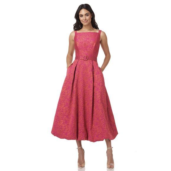Style Juliet Kay Unger Size 4 Bridesmaid Floral Coral A-line Dress on Queenly