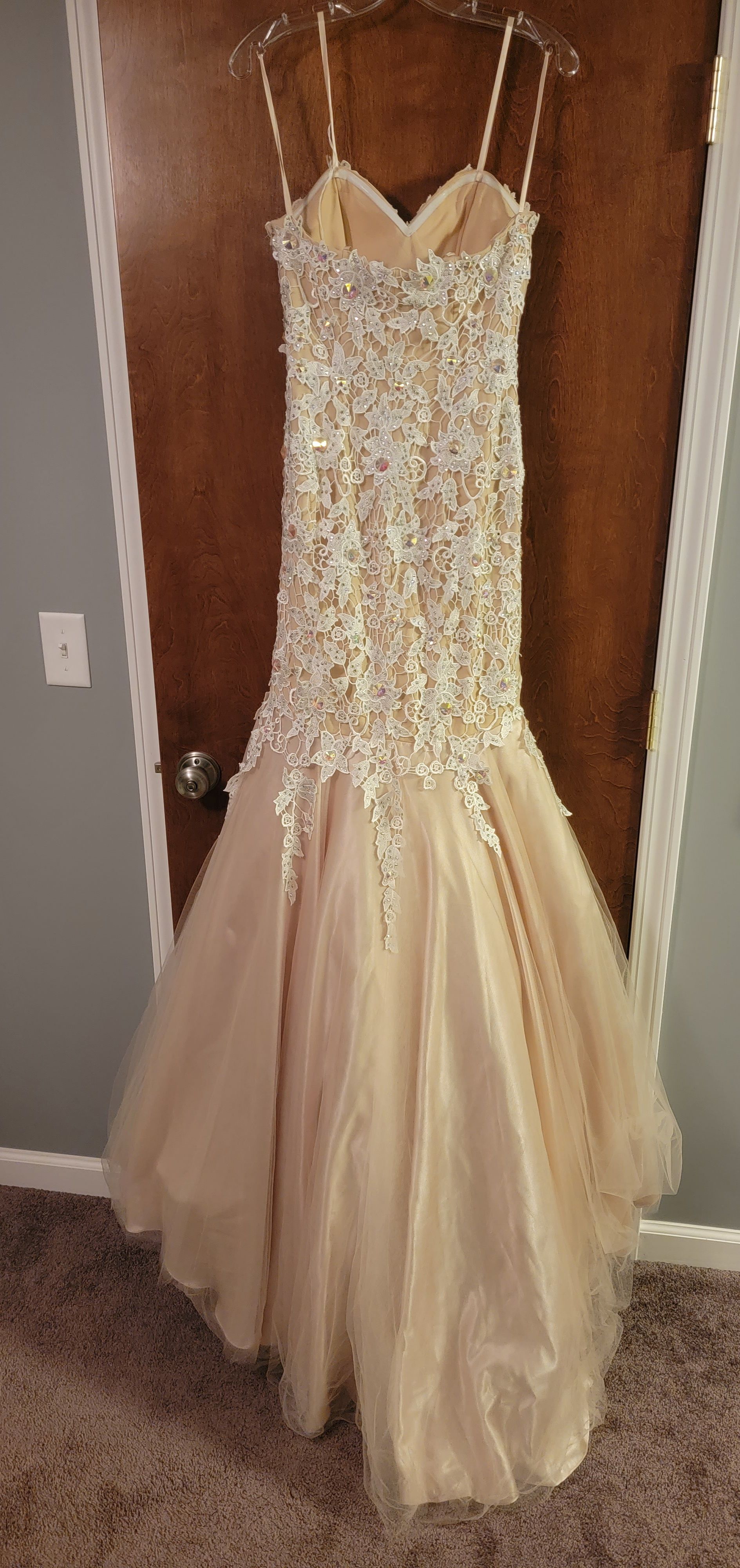 Vienna Size 2 Prom Strapless Lace Nude Mermaid Dress on Queenly
