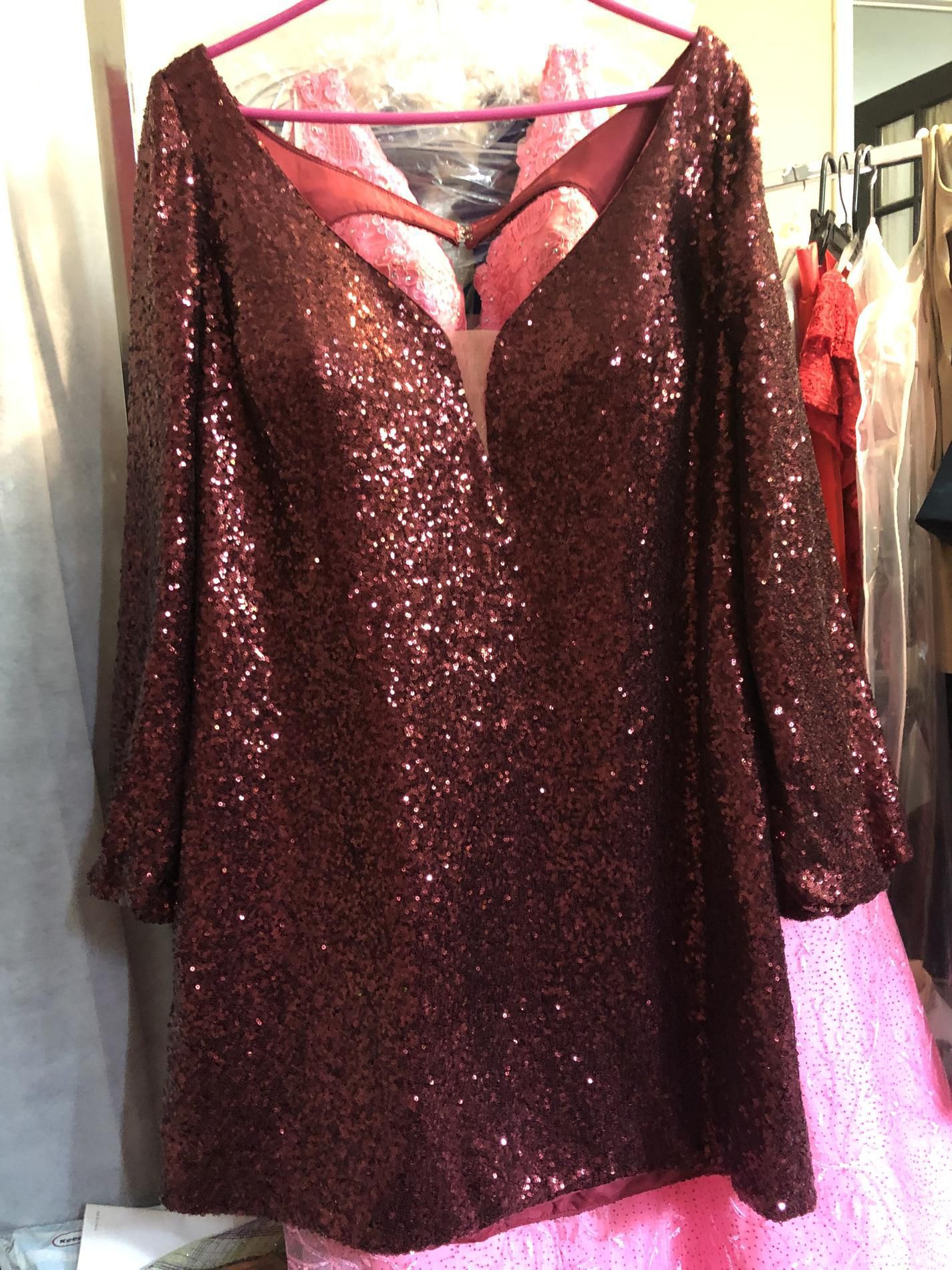 Rachel Allan Plus Size 24 Prom Long Sleeve Sequined Red Cocktail Dress on Queenly