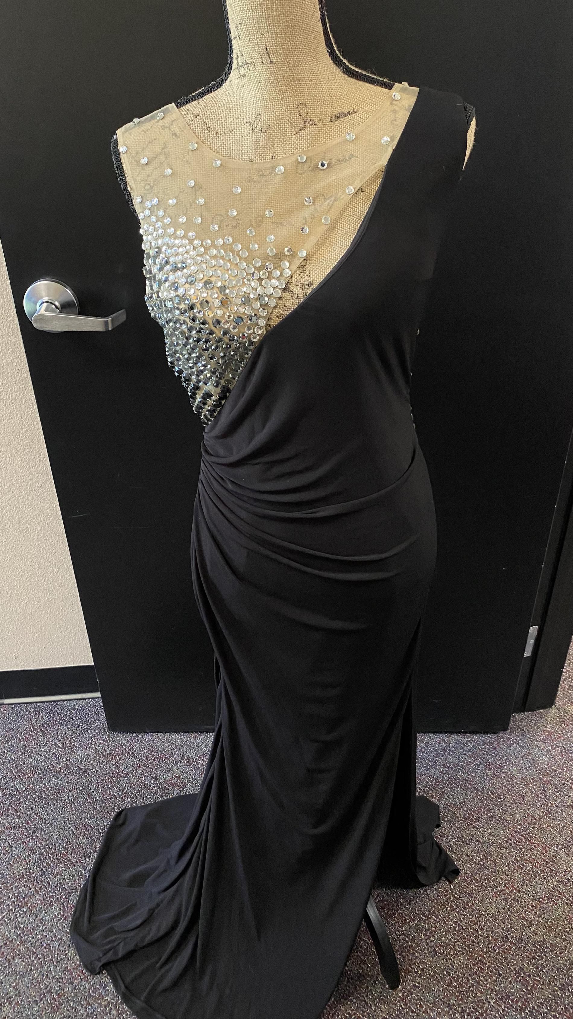 Jovani Size 10 Prom Sequined Black Side Slit Dress on Queenly