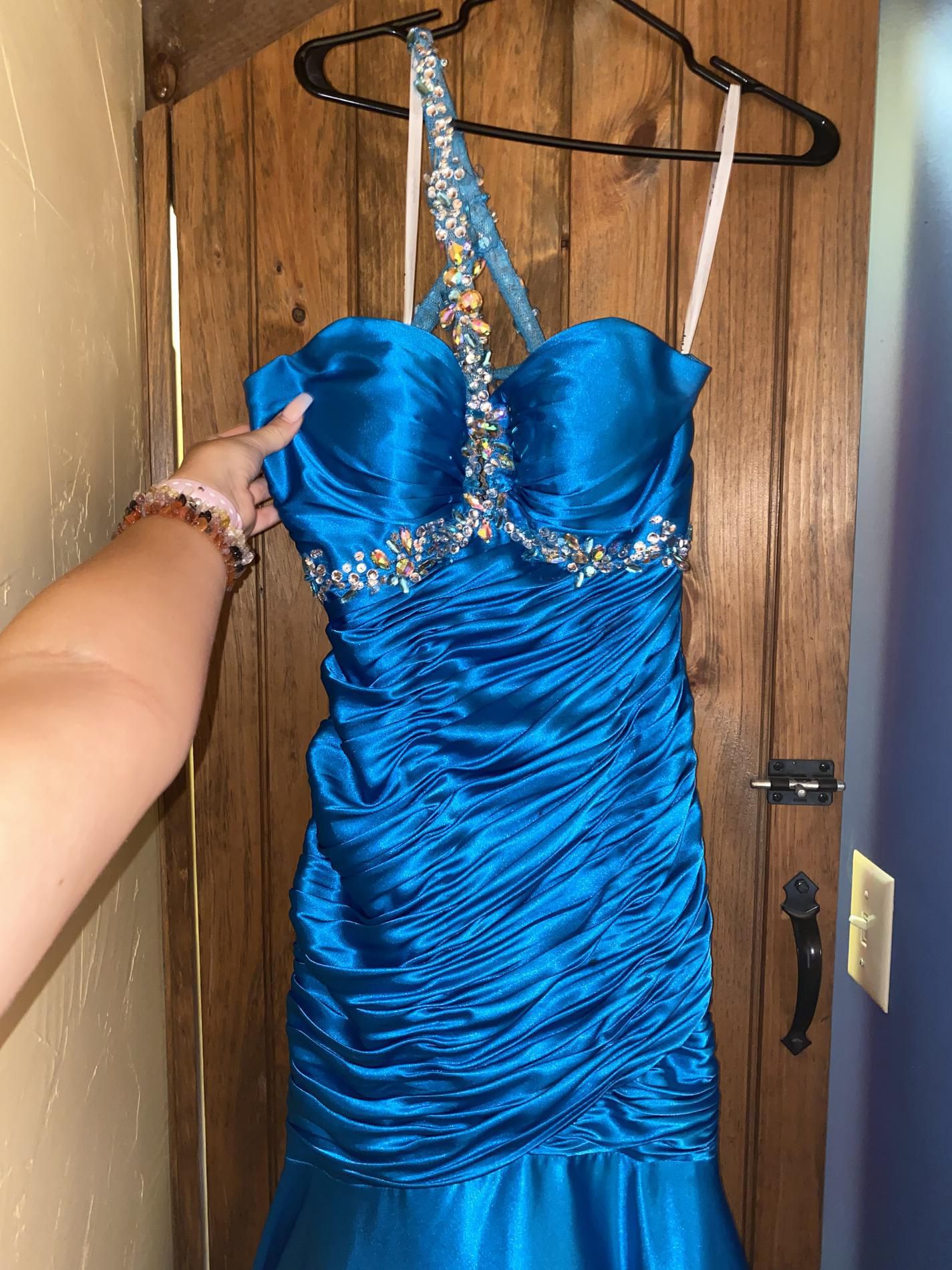 Size 10 Prom Satin Blue Mermaid Dress on Queenly