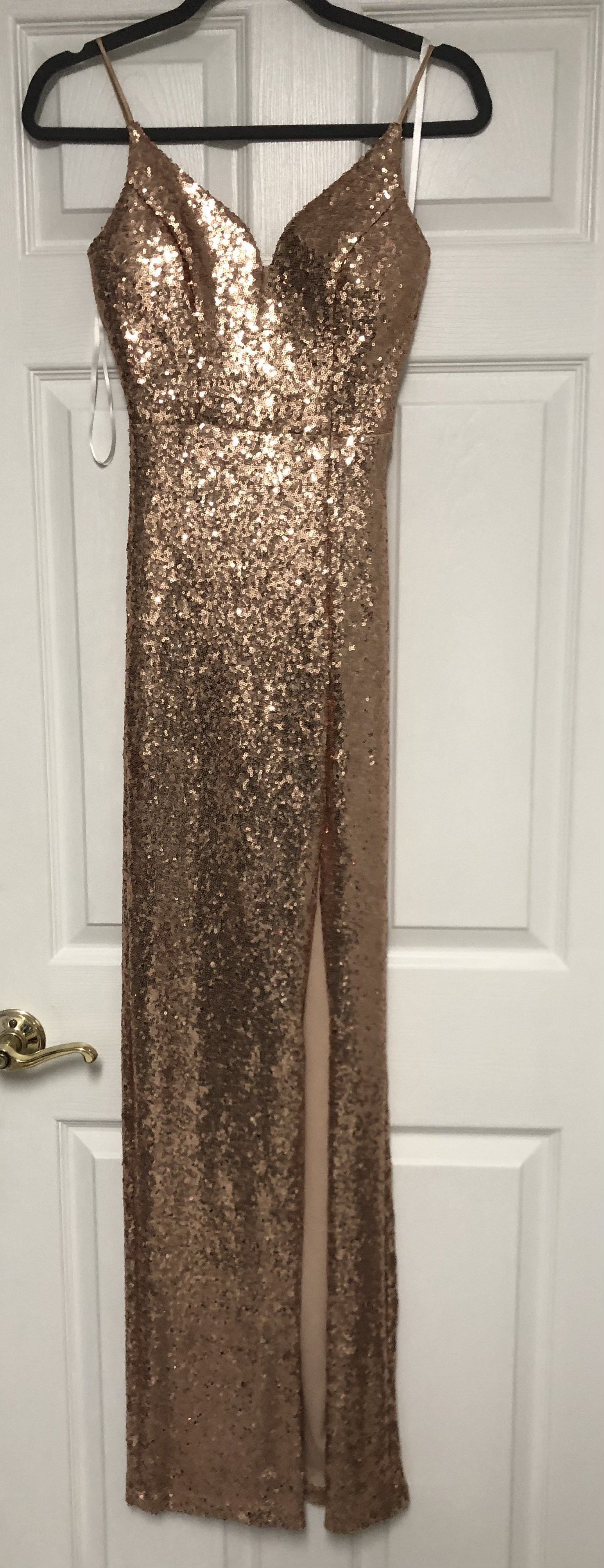 B. Smart Size 2 Prom Sequined Gold Side Slit Dress on Queenly