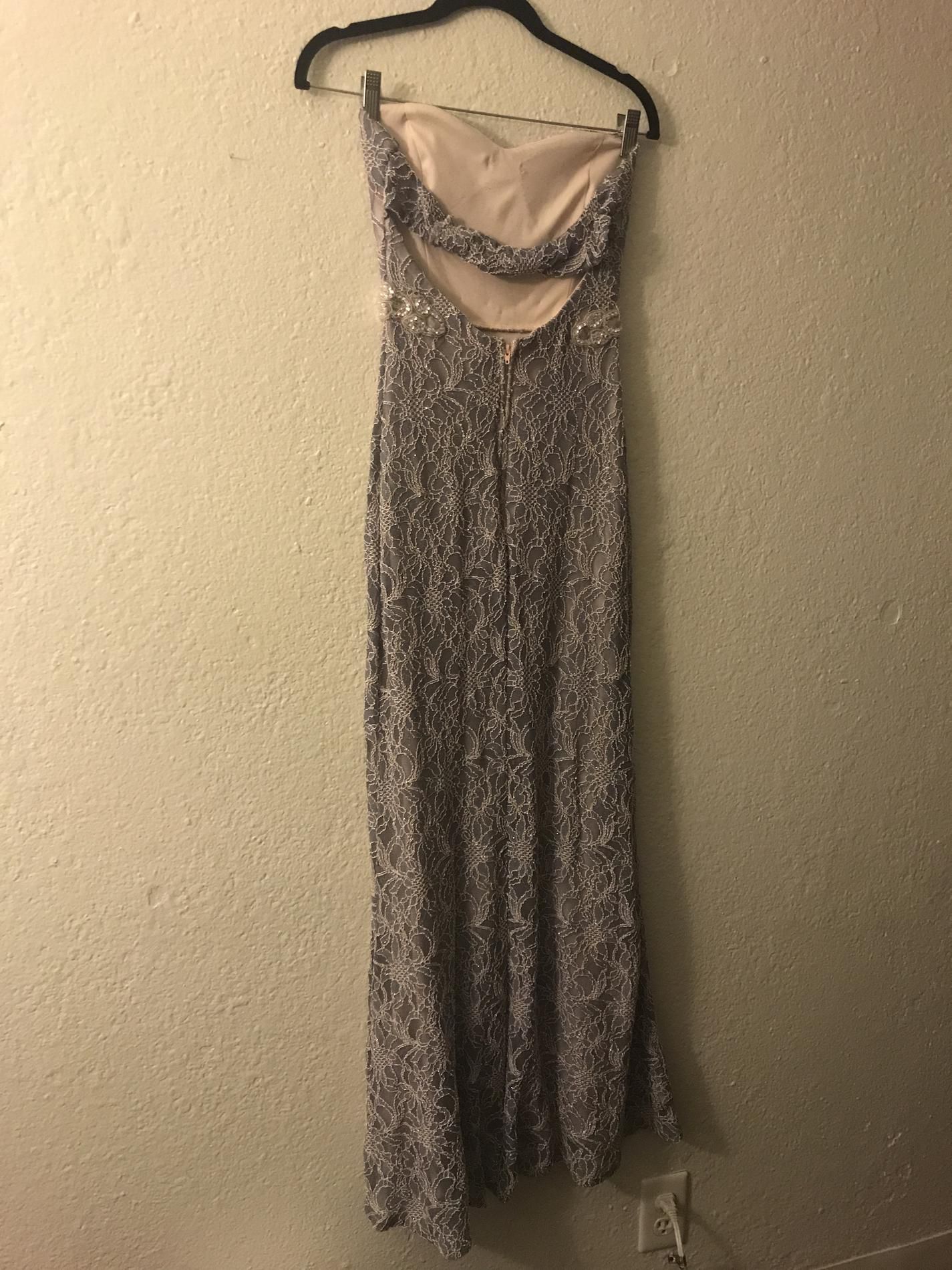 Jodi Kristopher Size 10 Bridesmaid Strapless Silver Side Slit Dress on Queenly