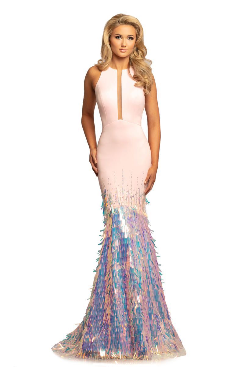 Style 2104 Johnathan Kayne Size 4 Prom Halter Light Pink Mermaid Dress on Queenly