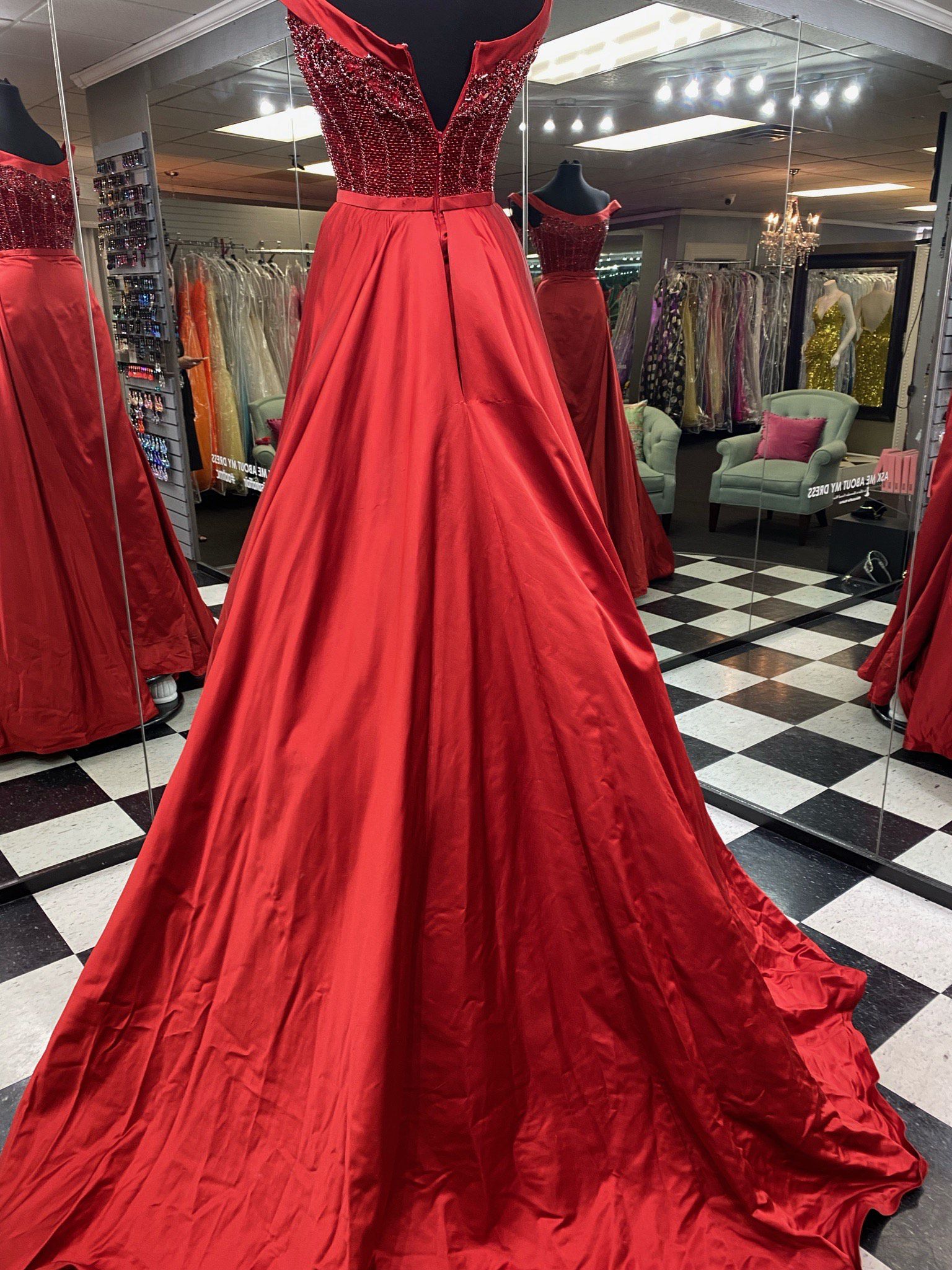 Sherri Hill Size 6 Prom Off The Shoulder Sequined Red Floor Length Maxi on Queenly