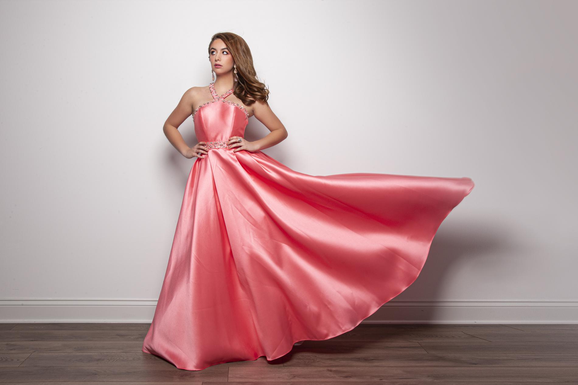 Size 0 Prom Halter Satin Coral Ball Gown on Queenly
