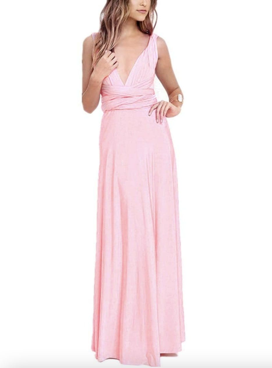 Style B073CGBPLG IWEMEK Size 8 Bridesmaid Light Pink Floor Length Maxi on Queenly