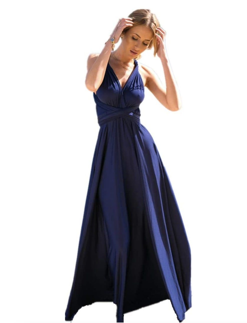 Style B073CGBPLG IWEMEK Size 10 Bridesmaid Navy Blue Floor Length Maxi on Queenly