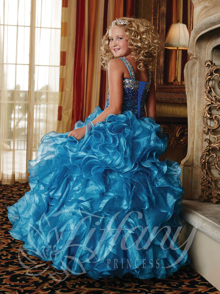 Style 13384 Tiffany Designs Girls Size 10 Turquoise Blue Ball Gown on Queenly