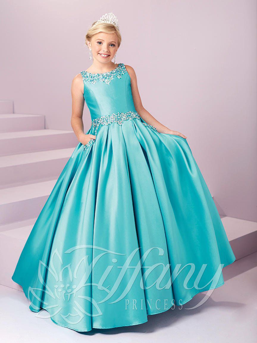 Style 13485 Tiffany Designs Girls Size 14 Turquoise Blue Ball Gown on Queenly