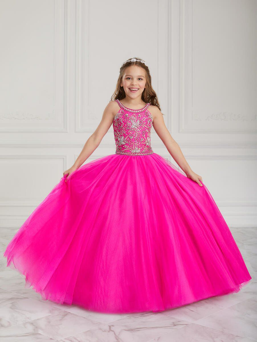 Style 13613 Tiffany Designs Girls Size 6 Lace Pink Ball Gown on Queenly