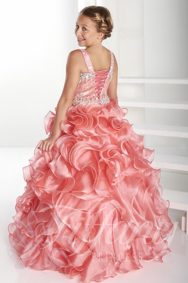 Style 13412 Tiffany Designs Girls Size 8 Coral Ball Gown on Queenly