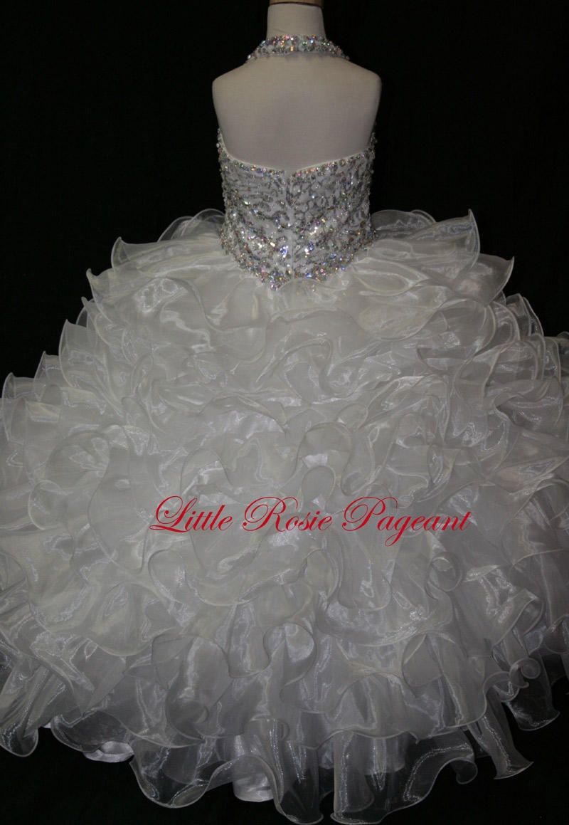Style LR2006 Little Rosie Girls Size 12 Pageant Halter Sequined White Ball Gown on Queenly