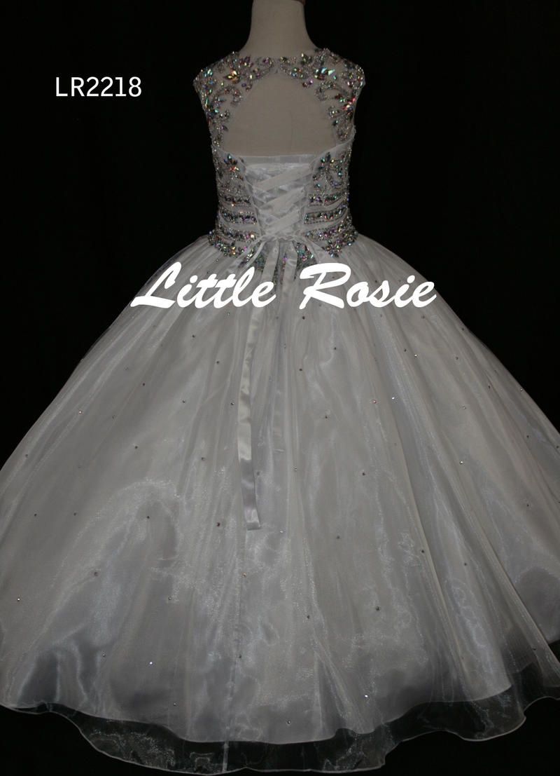 Style LR2218 Little Rosie Girls Size 8 Pageant Sequined White Ball Gown on Queenly