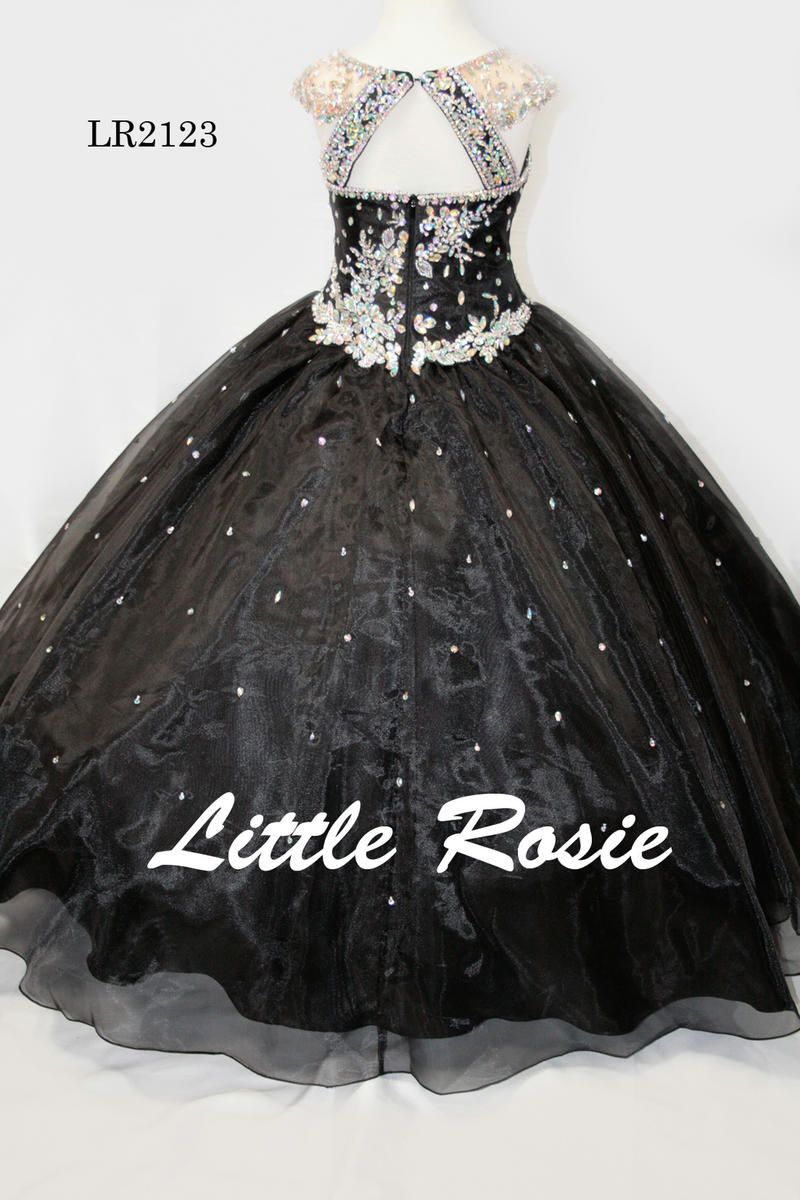 Style LR2123 Little Rosie Girls Size 8 Pageant Sequined Black Ball Gown on Queenly
