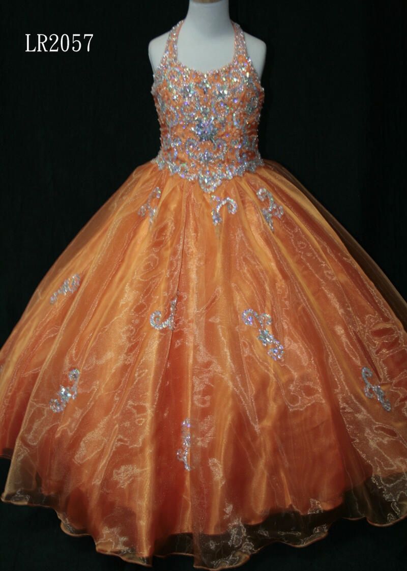 Style LR2057 Little Rosie Girls Size 6 Pageant Orange Ball Gown on Queenly