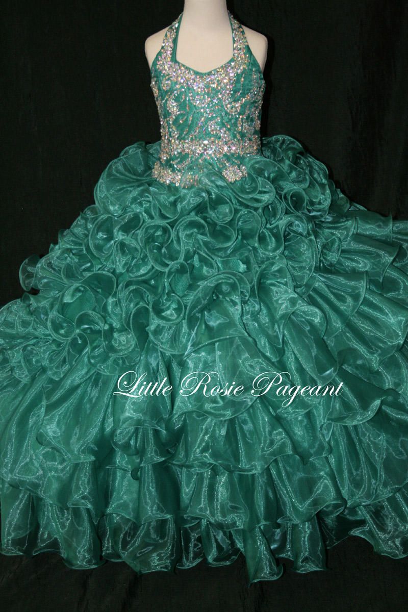 Style LR2007 Little Rosie Girls Size 12 Pageant Emerald Green Ball Gown on Queenly
