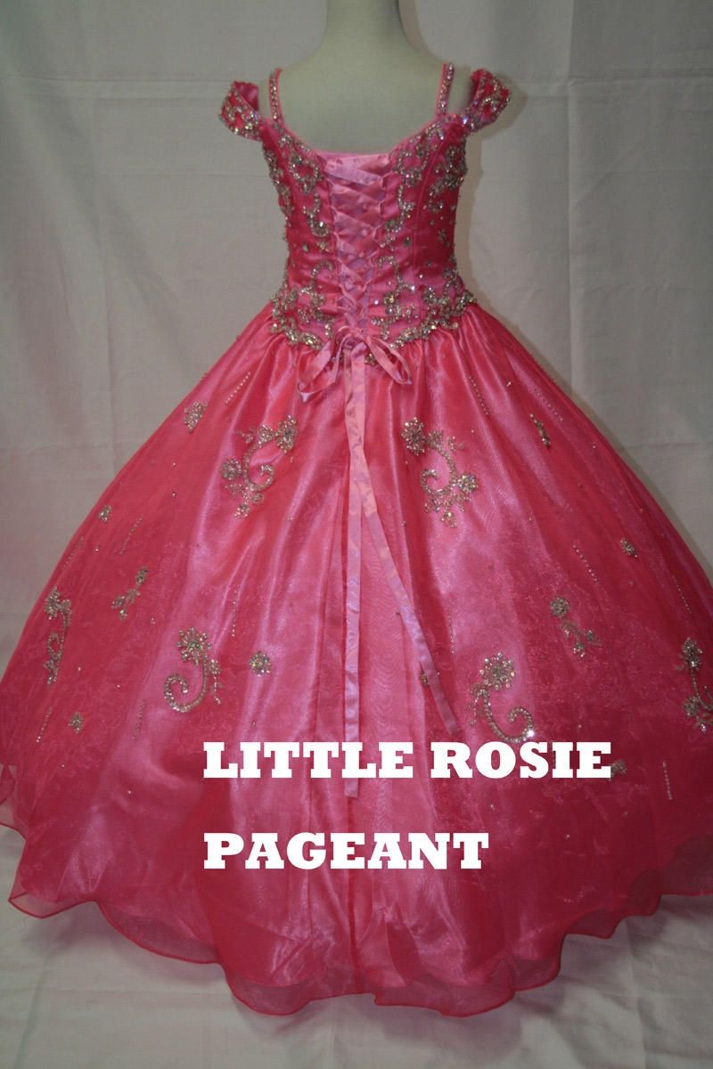 Style LR2029 Little Rosie Girls Size 12 Pageant Sequined Hot Pink Ball Gown on Queenly