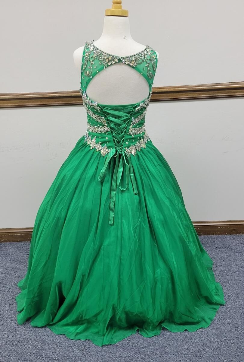 Style LR2145 Little Rosie Girls Size 10 Pageant Emerald Green Ball Gown on Queenly