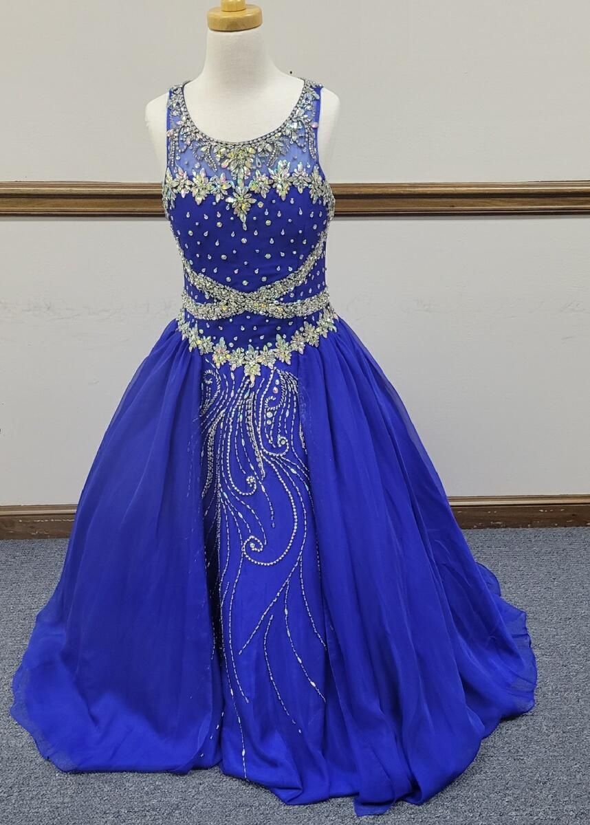 Style LR2145 Little Rosie Girls Size 12 Pageant Royal Blue Ball Gown on Queenly