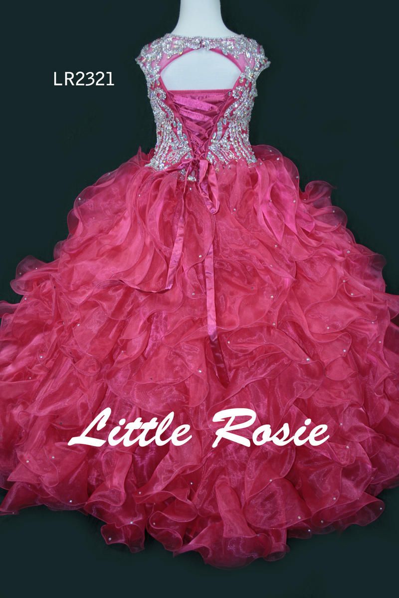 Style LR2321 Little Rosie Girls Size 4 Pageant Sequined Hot Pink Ball Gown on Queenly