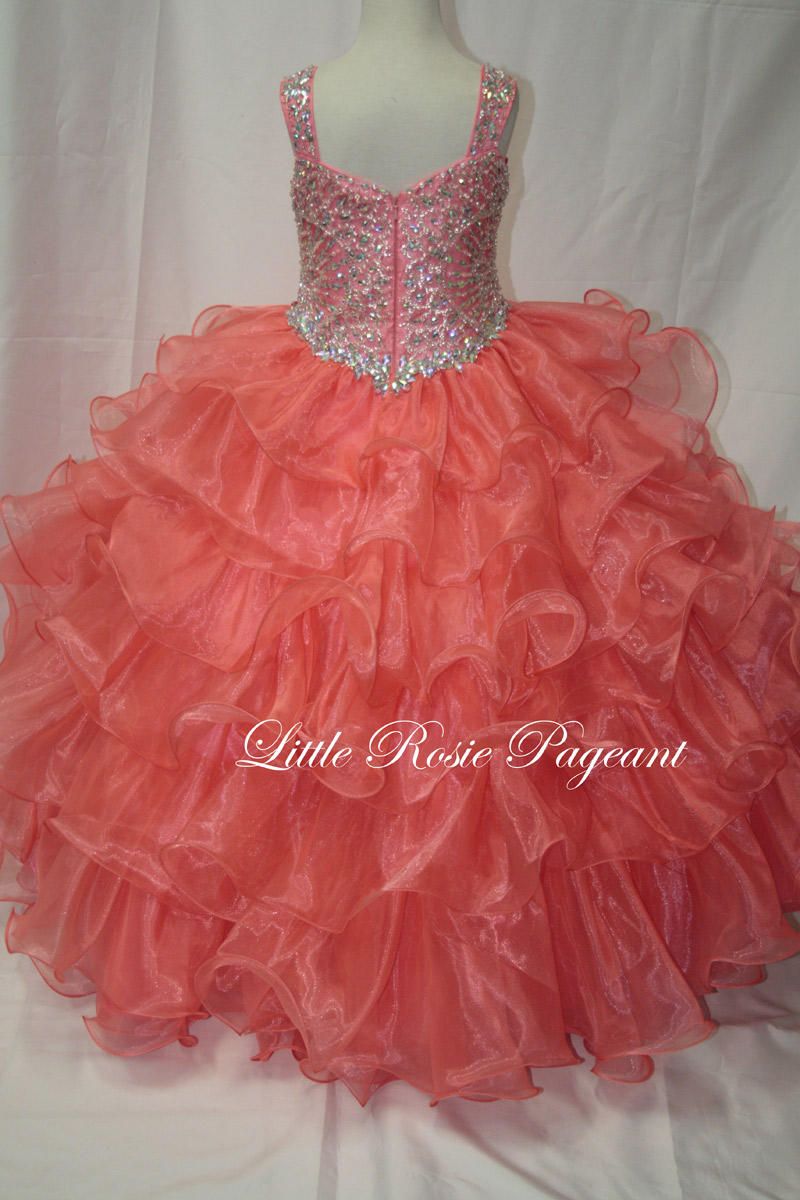Style LR2008 Little Rosie Girls Size 12 Pageant Coral Ball Gown on Queenly