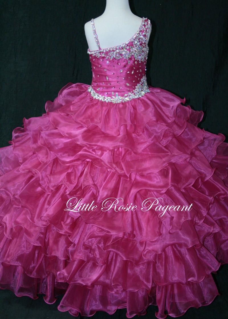 Style LR2014 Little Rosie Girls Size 14 Pageant Sequined Hot Pink Ball Gown on Queenly