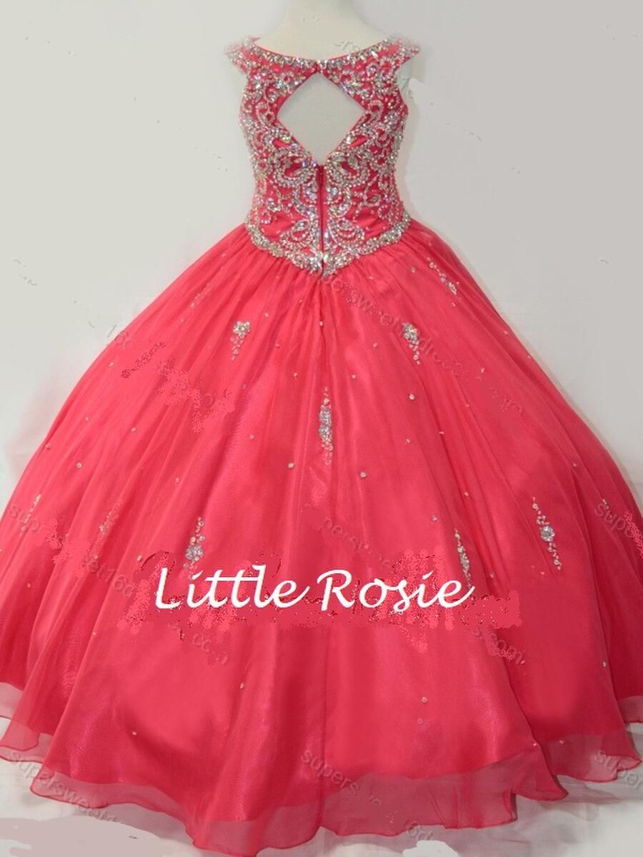 Style LR2120 Little Rosie Girls Size 14 Prom Sequined Coral Ball Gown on Queenly