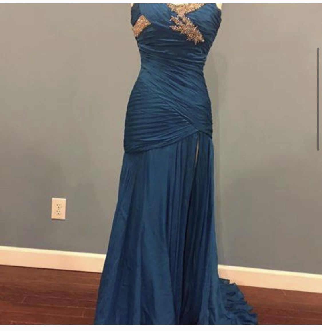 Sherri Hill Size 6 Pageant Plunge Satin Royal Blue Side Slit Dress on Queenly
