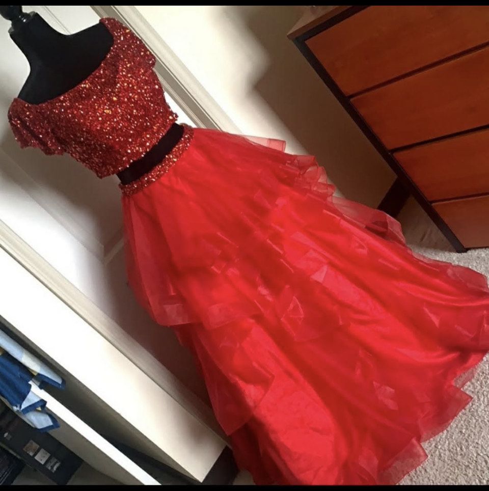 Sherri Hill Size 14 Prom Cap Sleeve Red A-line Dress on Queenly
