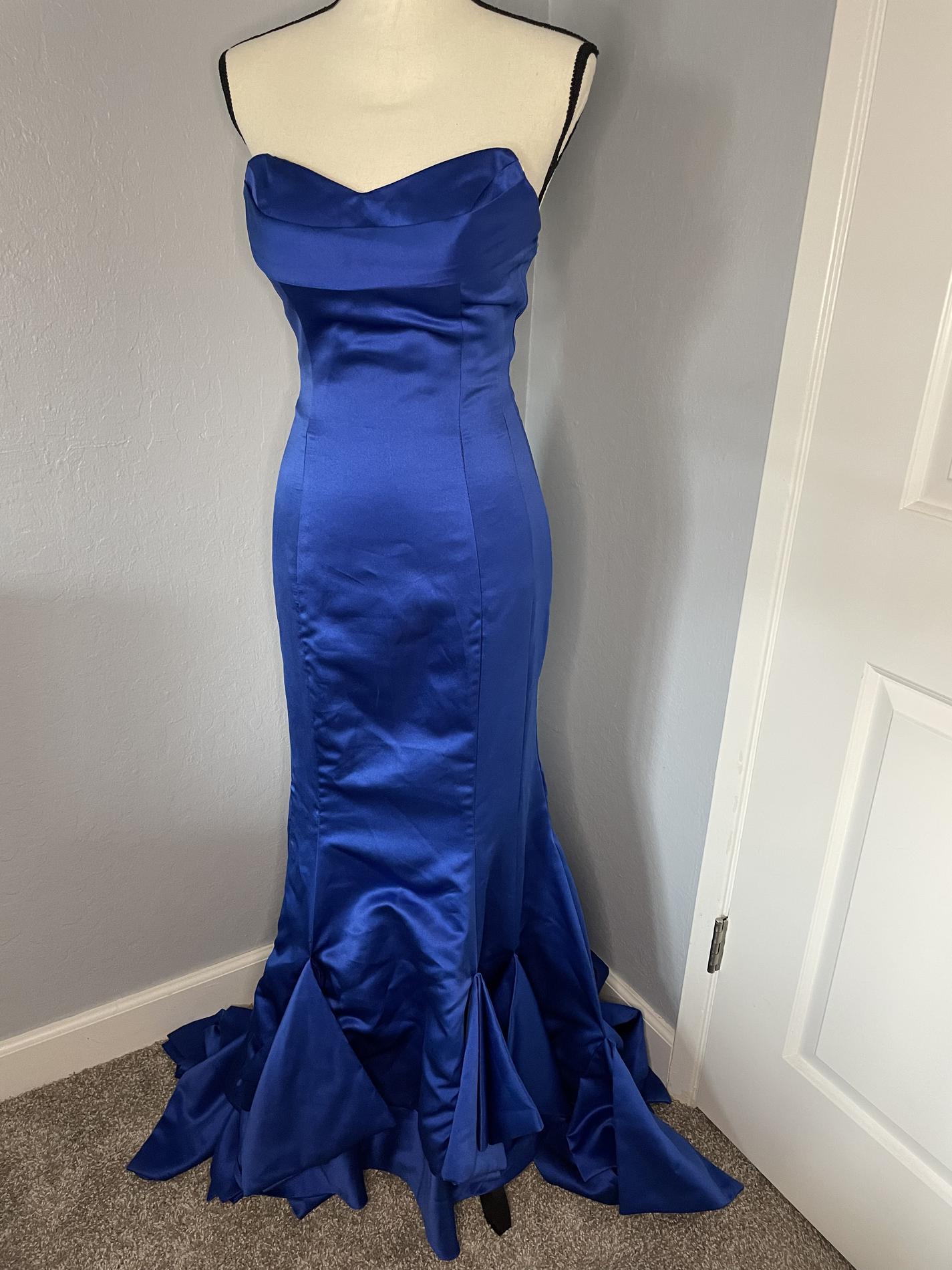 Size 2 Prom Strapless Satin Royal Blue Mermaid Dress on Queenly