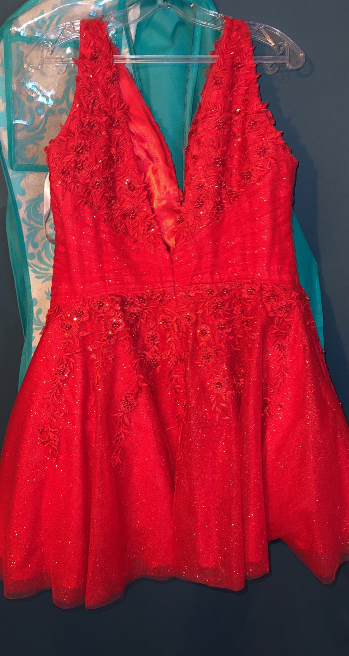 Elizabeth Michaels Size 14 Homecoming Plunge Red A-line Dress on Queenly