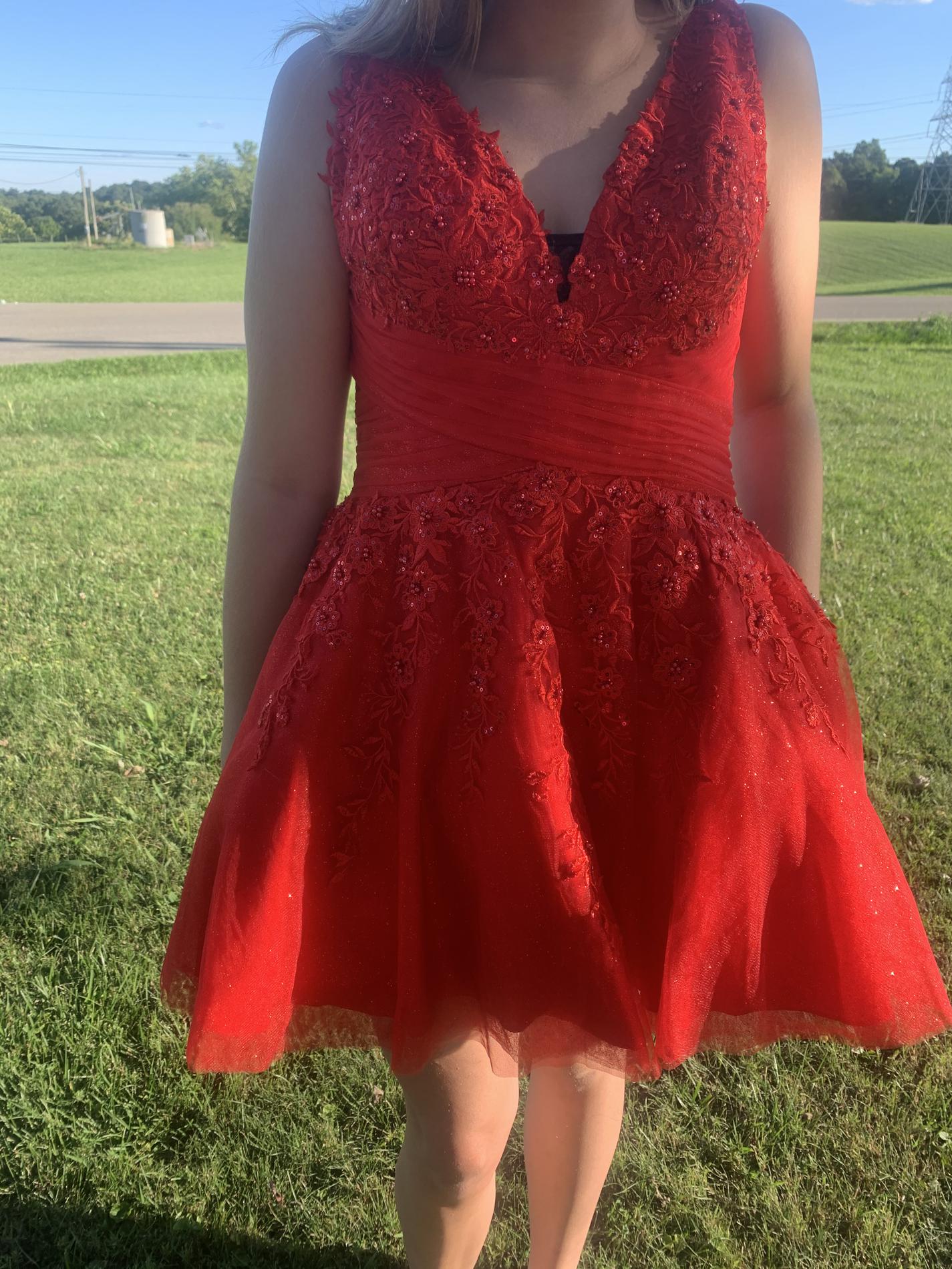 Elizabeth Michaels Size 14 Homecoming Plunge Red A-line Dress on Queenly