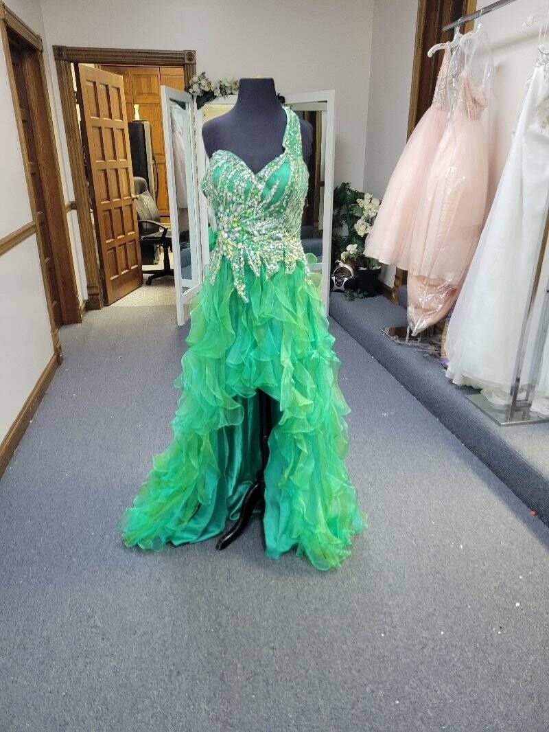 Style 6007 Partytime Plus Size 16 Prom One Shoulder Green A-line Dress on Queenly