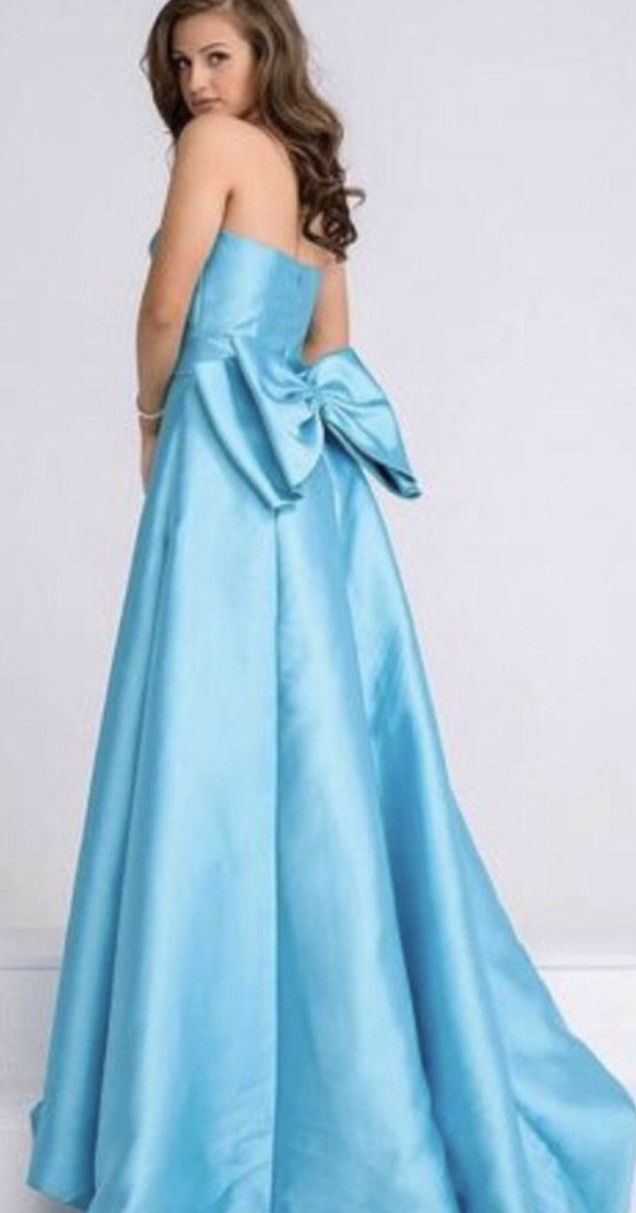 Jovani Size 4 Prom Strapless Satin Blue Ball Gown on Queenly