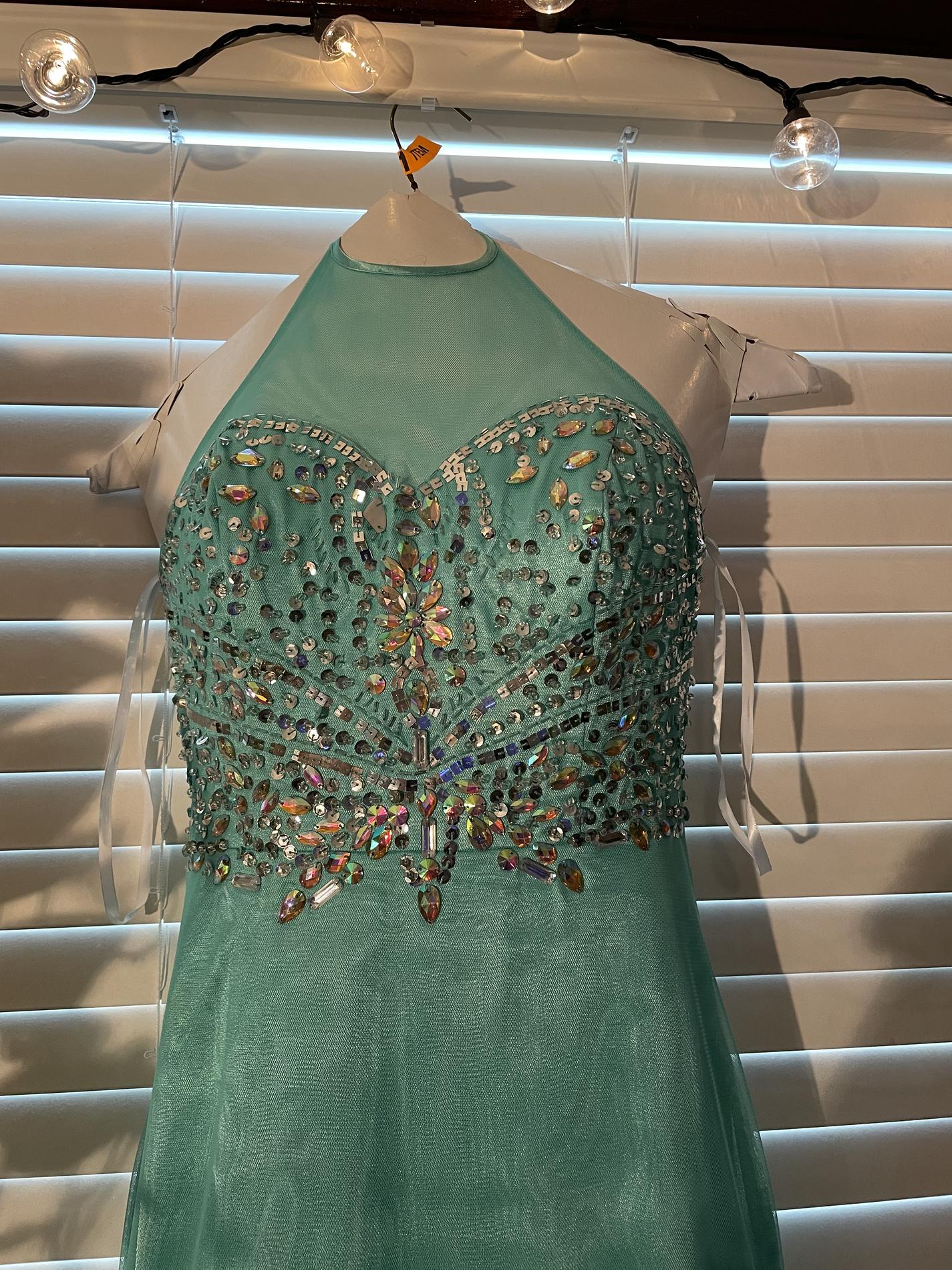 Size 6 Prom Halter Satin Light Green Mermaid Dress on Queenly