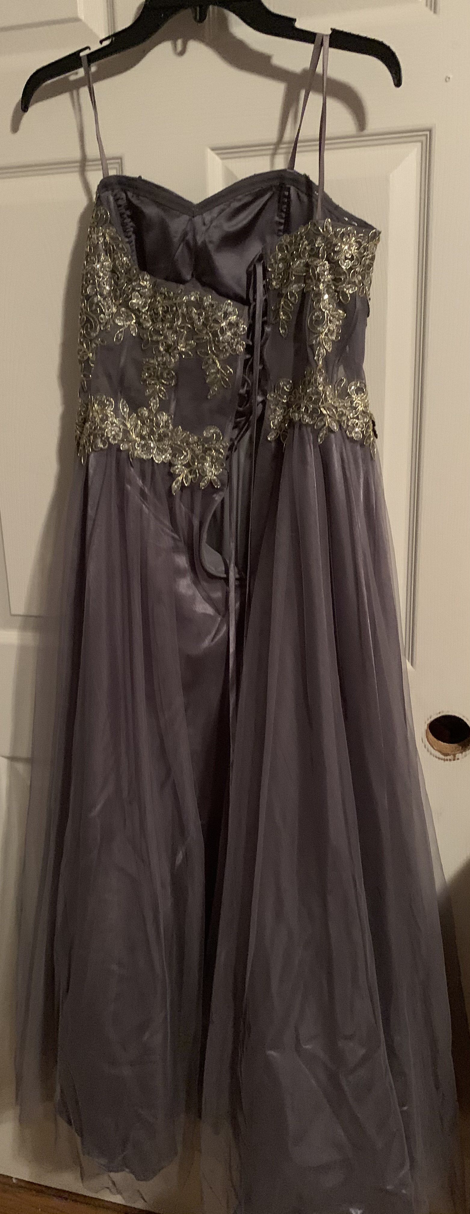 Plus Size 16 Prom Silver Floor Length Maxi on Queenly