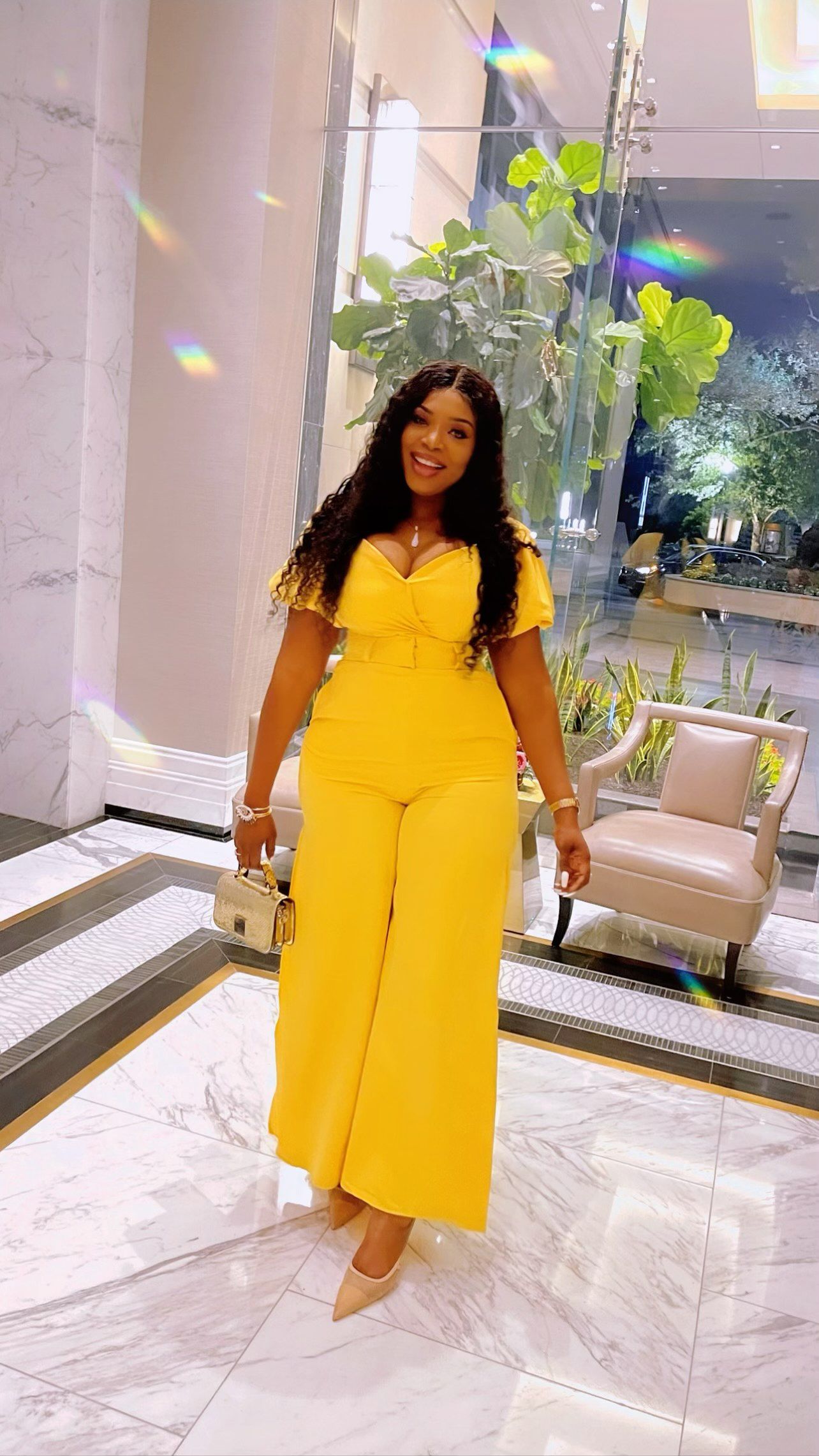 Size 14 Wedding Guest Off The Yellow Formal Jumpsuit on Queenly