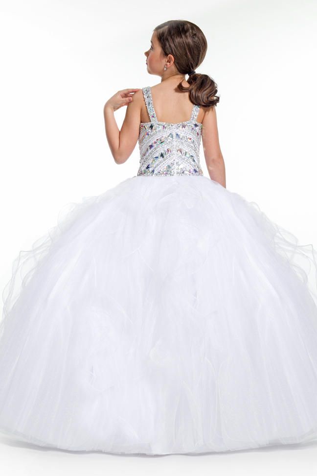 Style 1511 Rachel Allan Girls Size 8 Pageant Sequined White Ball Gown on Queenly