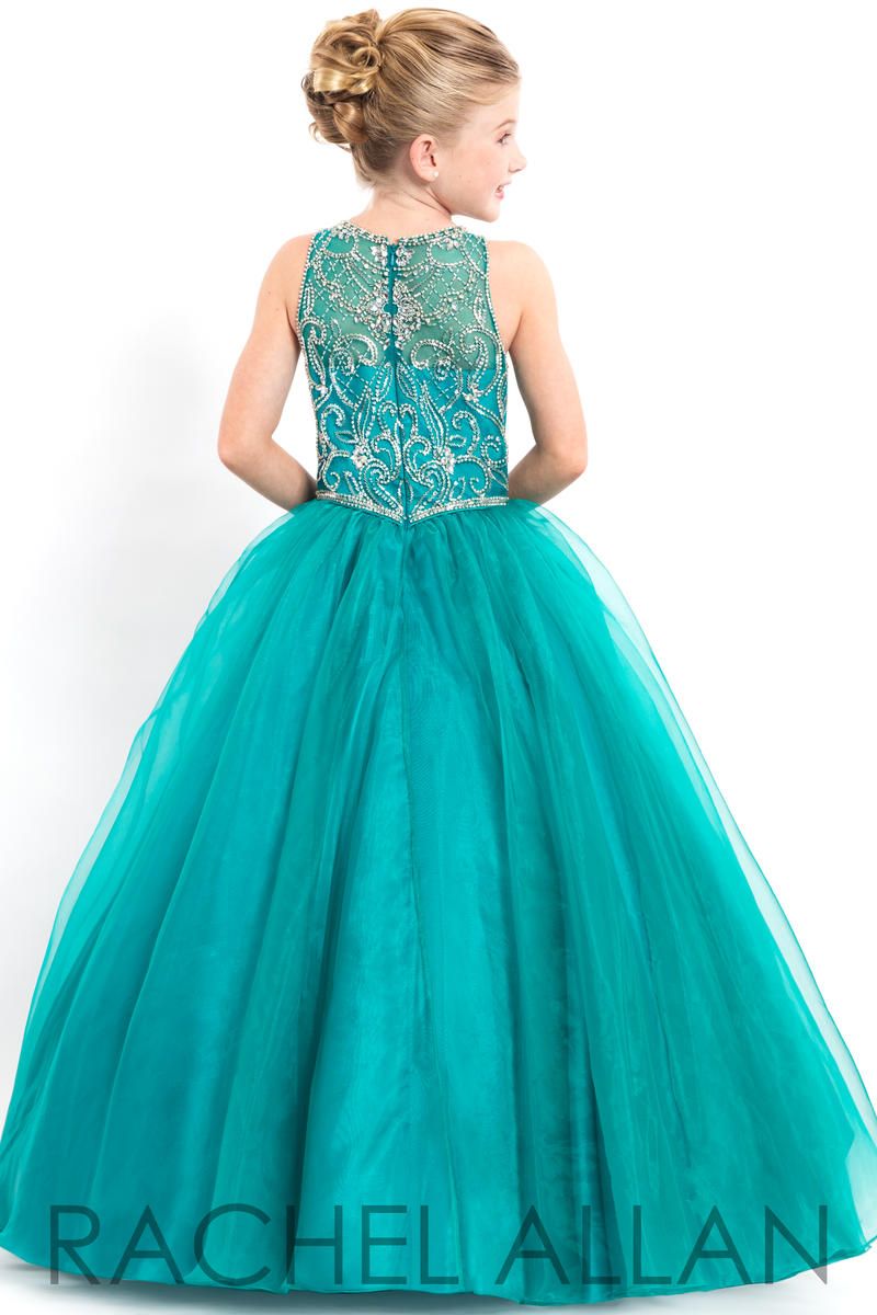 Style 1680 Rachel Allan Girls Size 8 Pageant Sequined Emerald Green Ball Gown on Queenly
