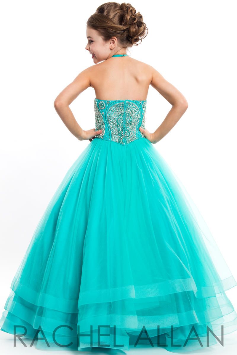 Style 1665 Rachel Allan Girls Size 10 Sequined Blue Ball Gown on Queenly