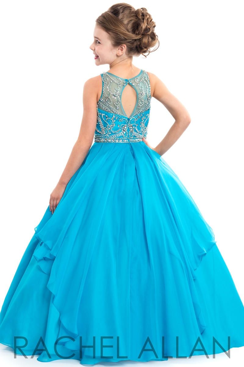 Style 1662 Rachel Allan Girls Size 12 Pageant Turquoise Blue Ball Gown on Queenly