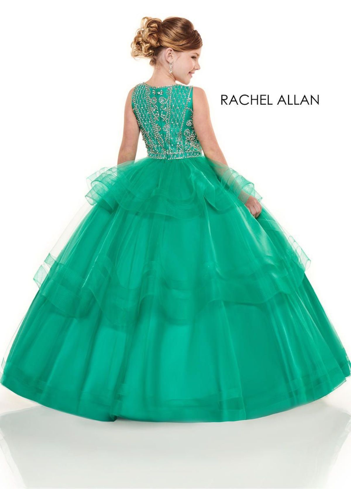 Style 1738 Rachel Allan Girls Size 6 Pageant Green Ball Gown on Queenly